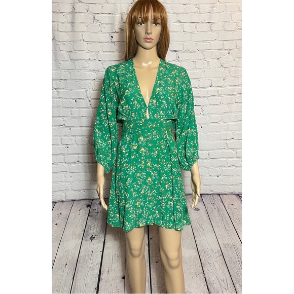 Faithfull The Brand Margo Green Floral Mini Dress Size S - Picture 3 of 12